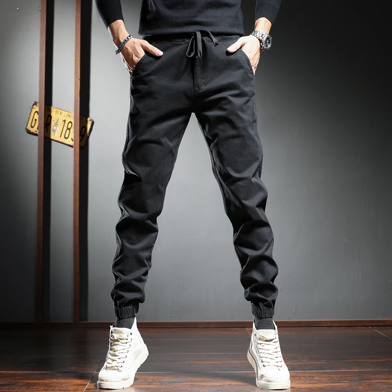 Fashion Gray Cotton Casual Pants Men Sport Joggers Streetwear Slim Fit Trousers Mens