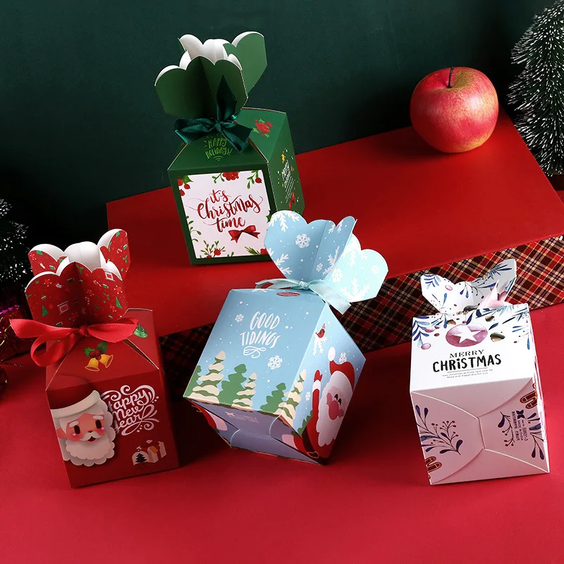 5pcs Apple Paper Box Vase Shape Candy Cake Box With Ribbon Packaging Box Christmas Santas Claus Party Favor Xmas Noel Navida