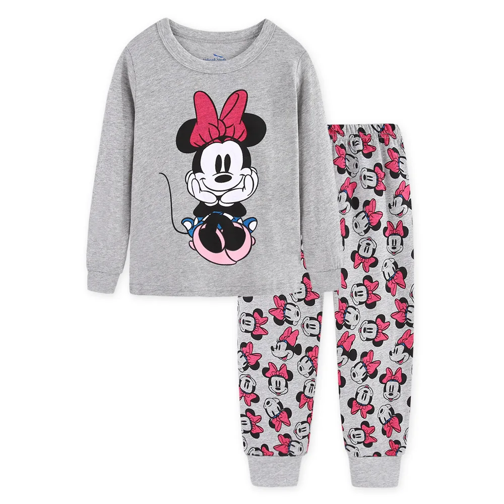 1-7y 2pcs New Kids Minnie Mouse Pajamas Sets Baby Girls and Boys Clothes Pijamas Anna Elsa Cartoon Long Sleeve T-shirt+Pants Set