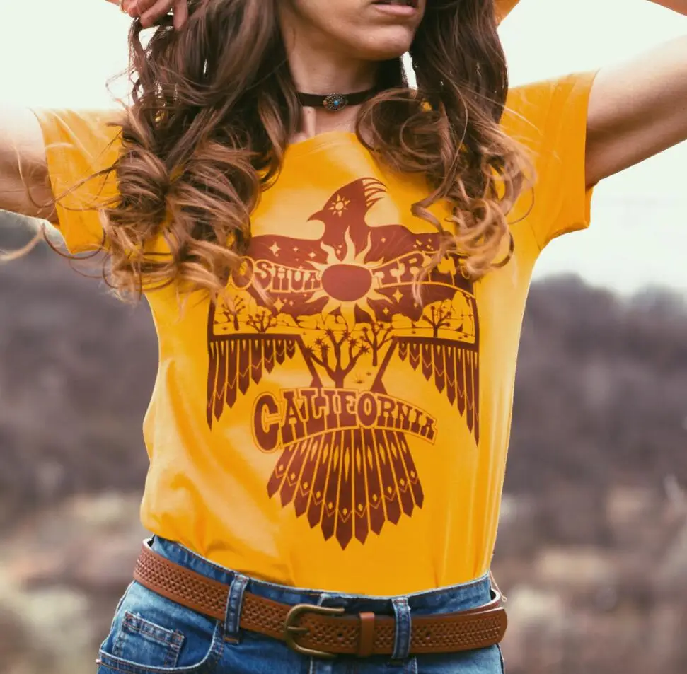 2023 Summer joshua Tree Thunderbird graphic tee Female Loose 80s 90s Vintage Gold Tees Funny Southwest Native t shirt Women