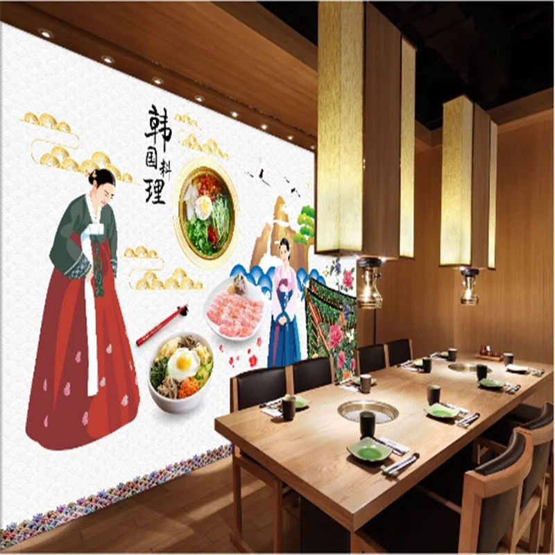 

Custom Hand-Korean Theme Restaurant Landscape wall paper 3D Korean style bbq Background Industrial Decor Mural Wallpaper 3D