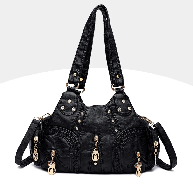Yogodlns Vintage Weiche PU Leder Schulter Tasche Frauen Große Kapazität Handtasche Mode Umhängetasche Nähte Farbe Griff Tasche sac – Detail 29