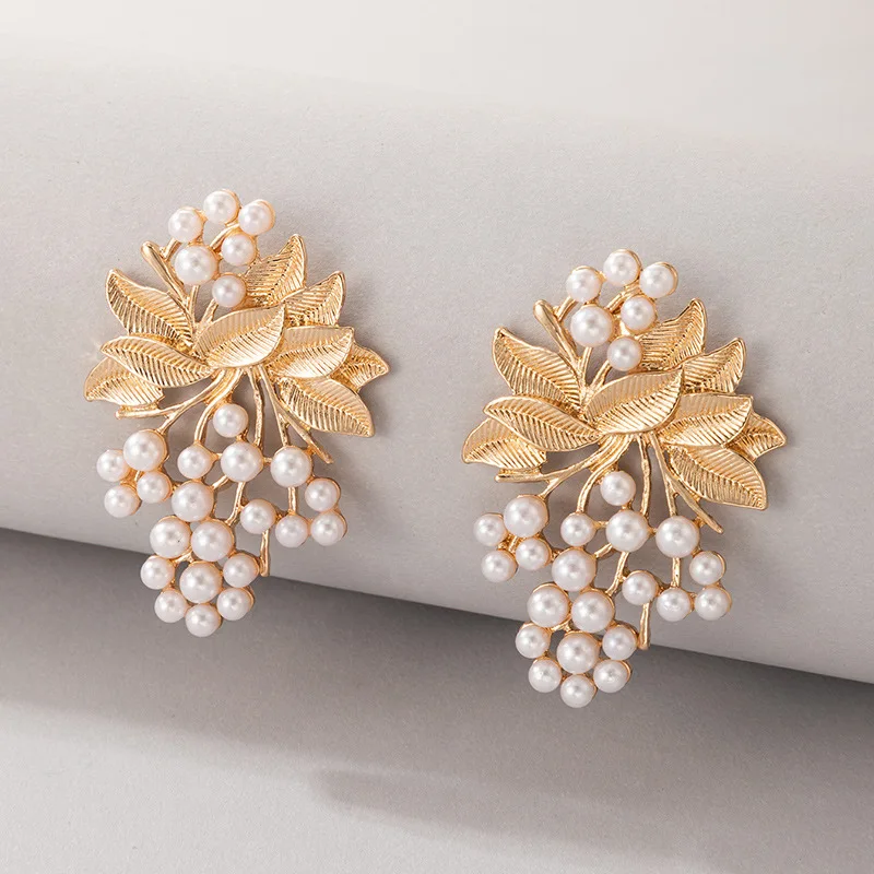 Earrings 2021 Trend Fairy Grunge Jewelry Sets Sweet Little Fresh Temperament Alloy Simplicity Leaf Inlaid Pearl Woman Earring