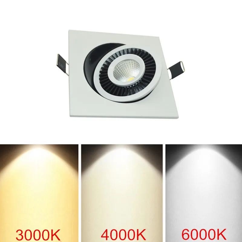 

Square 360 Angle Adjustable LED COB Recessed Downlight Black/White 5W 7W 10W 12W 15W LED Ceiling Spot Light Pic Background