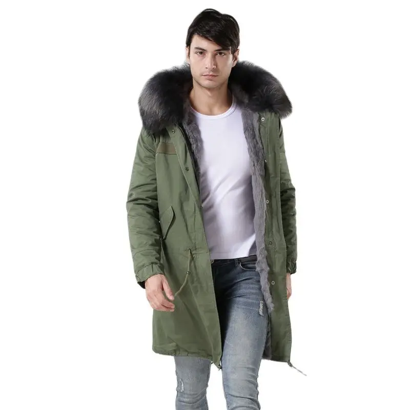 

Fashion Grey Rabbit Real Fur Lined Men Winter Wear Natural Fur Casual Mr Long Fur Parka Wear