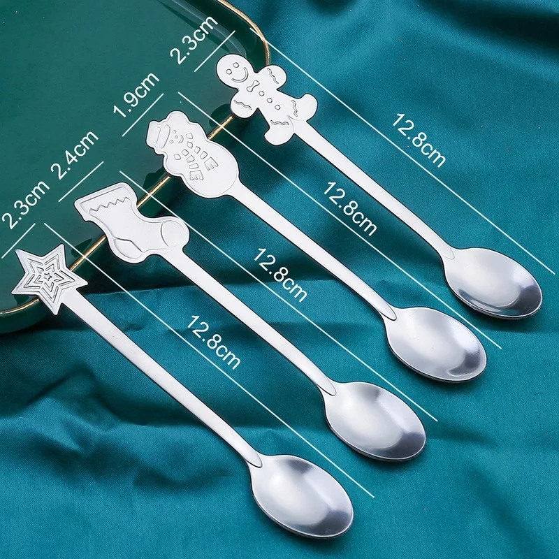 Cartoon Christmas Gingerbread Man Snowman Spoon Stainless Coffee Dessert Spoon 12.8cm Christmas Kitchen Tableware New Year Gift