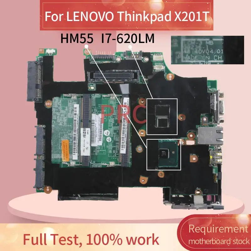 63Y2082 For LENOVO Thinkpad X201T Notebook Mainboard 09236-1 SLBML i7-620LM CPU QM57 DDR3 Laptop motherboard