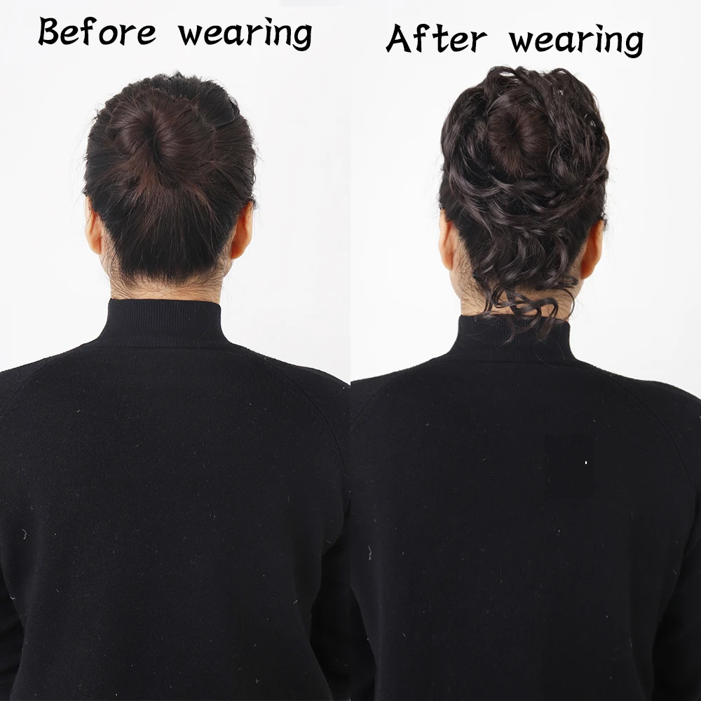 XINRAN-Sintético Encaracolado Donut Chignon com Elástico para As Mulheres, Cabelo Bagunçado Bun Updo, Hairpieces Extensões