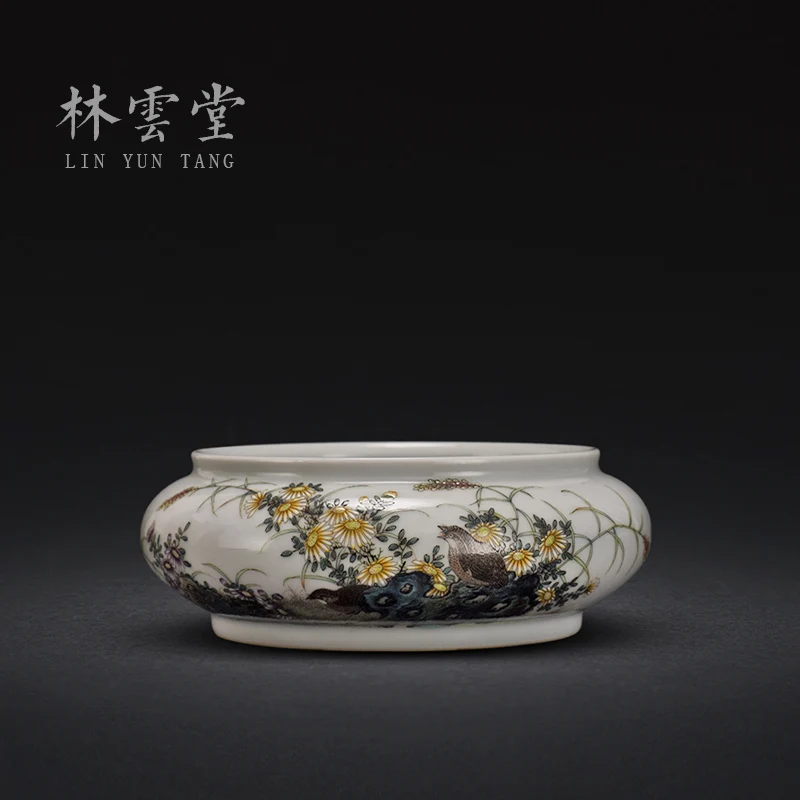 powder enamel idle, chrysanthemum writing brush washer in hot cylinder large cylinder household antique tea accessories