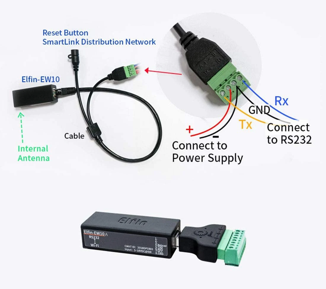 Самые маленькие беспроводные сетевые устройства Elfin-EW10A, Modbus TPC IP Функция RS232 для последовательного сервера Wi-Fi