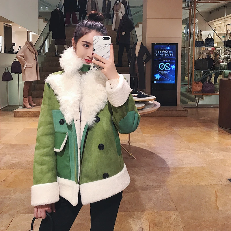 Women Winter 2021 Jacket New Wool Fur Collar Motorcycle Clothing Female Sweet Harajuku Cotton Coat Chaqueta Mujer LWL975