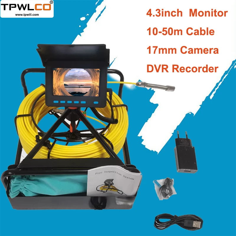 

4.3inch Waterproof Snake Camera System 10-50m Cable 17mm Video Pipe Inspection Equipment IP68 Camera With DVR Recorder 6pcs LEDS