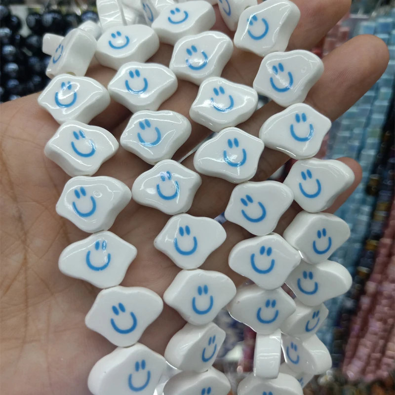 10pcs 14x17mm White Clouds Blue Smile Face Ceramic Beads DIY Loose Spacer Bead For Jewelry Making Bracelet Necklace Accessories