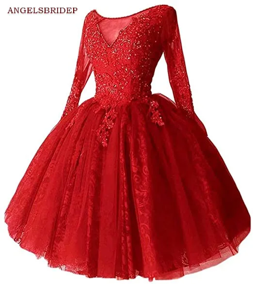 

Fashion Long Sleeves Homecoming Dress Mini Tulle Appliques Beaded Short Vestidos De Festa Graduation Formal Party Gowns