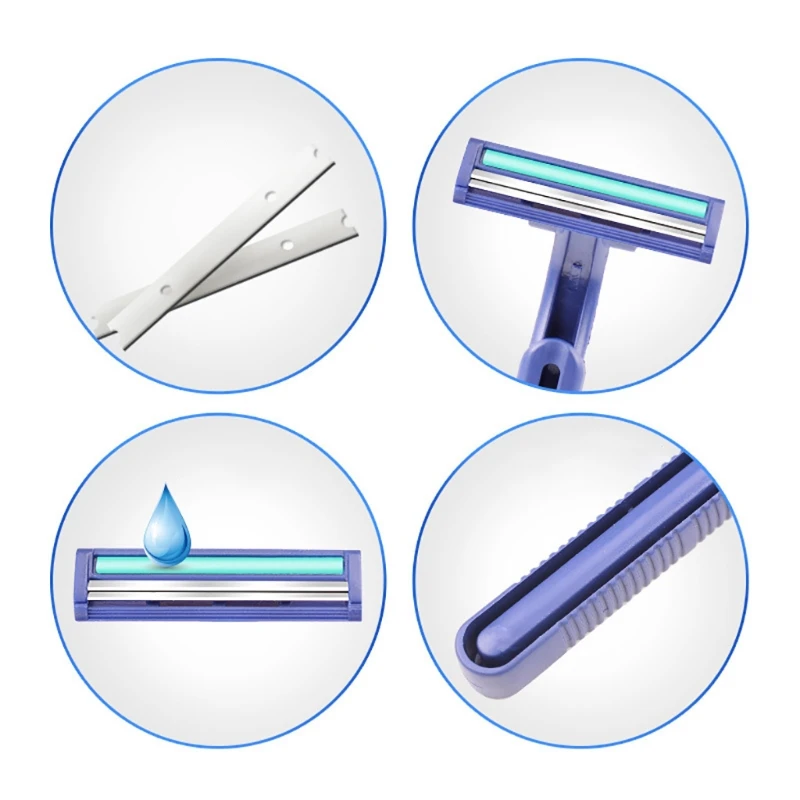 Cuchillas afeitar desechables acero inoxidable para hombres y mujeres, cuchillas afeitar doble hoja gama con antideslizante, 10 piezas