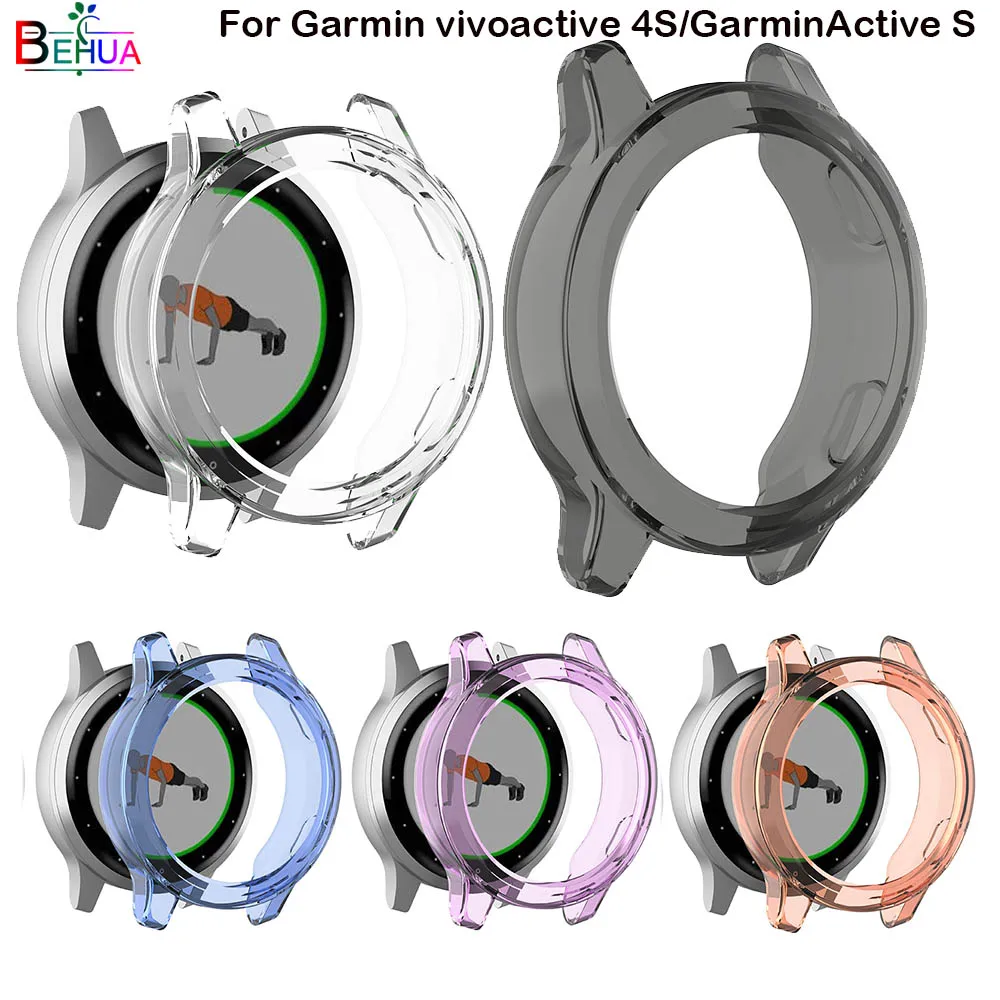 BEHUA Ultra-Thin TPU Transparent Screen Protection Watch Case For Garmin vivoactive 4S /GarminActive S clear Protector Cover