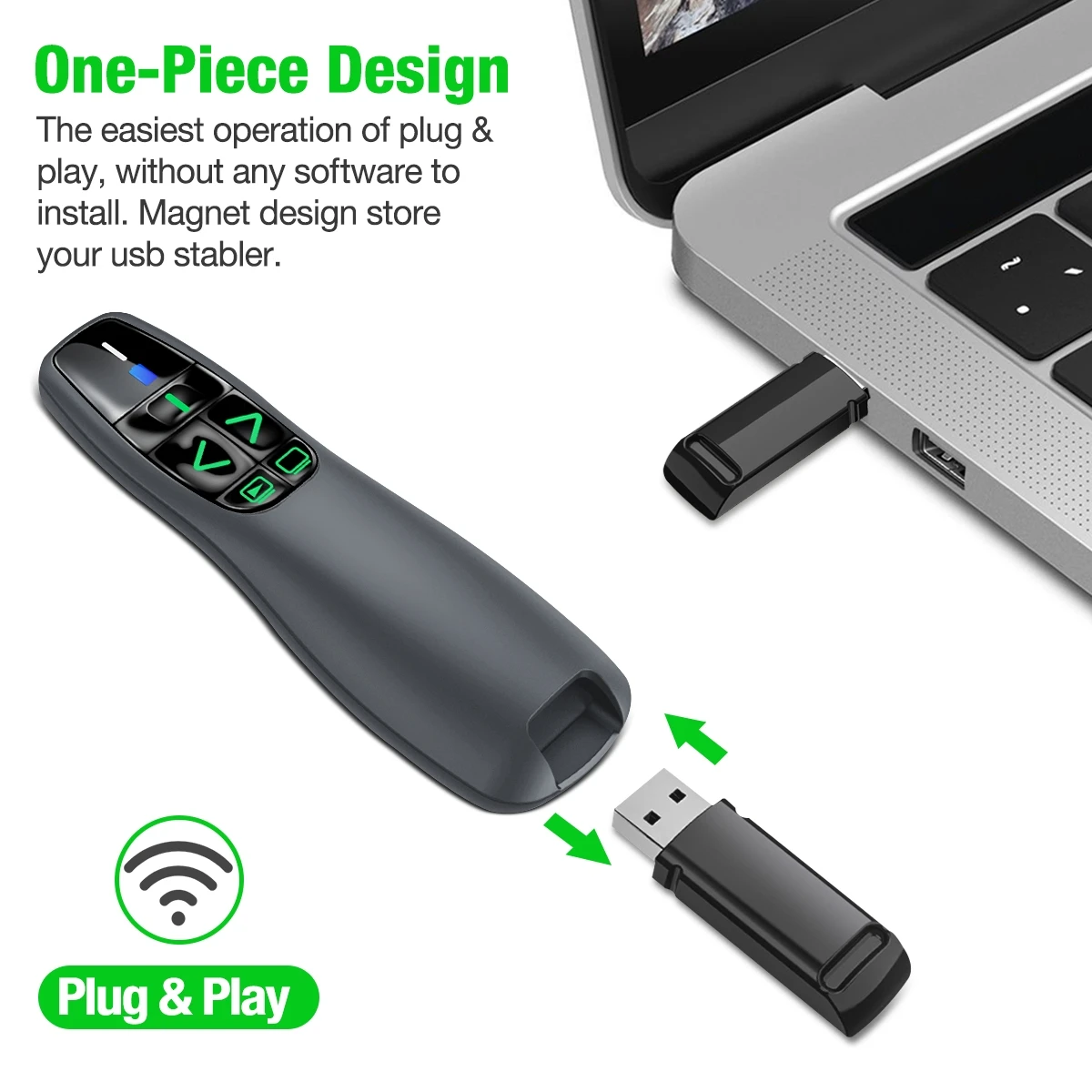 Rechargeable/AAA 2.4Ghz Wireless Presentation Remote Control With Green/Red Light Pointer USB Presenter Pen For Powerpoint PPT