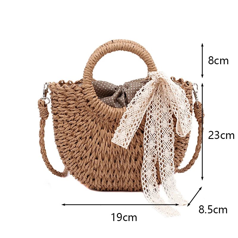 Bowknot Woven Bag Female 2021 New Shoulder Portable Hand-Woven Straw Bag Seaside Vacation Beach Bag Tide