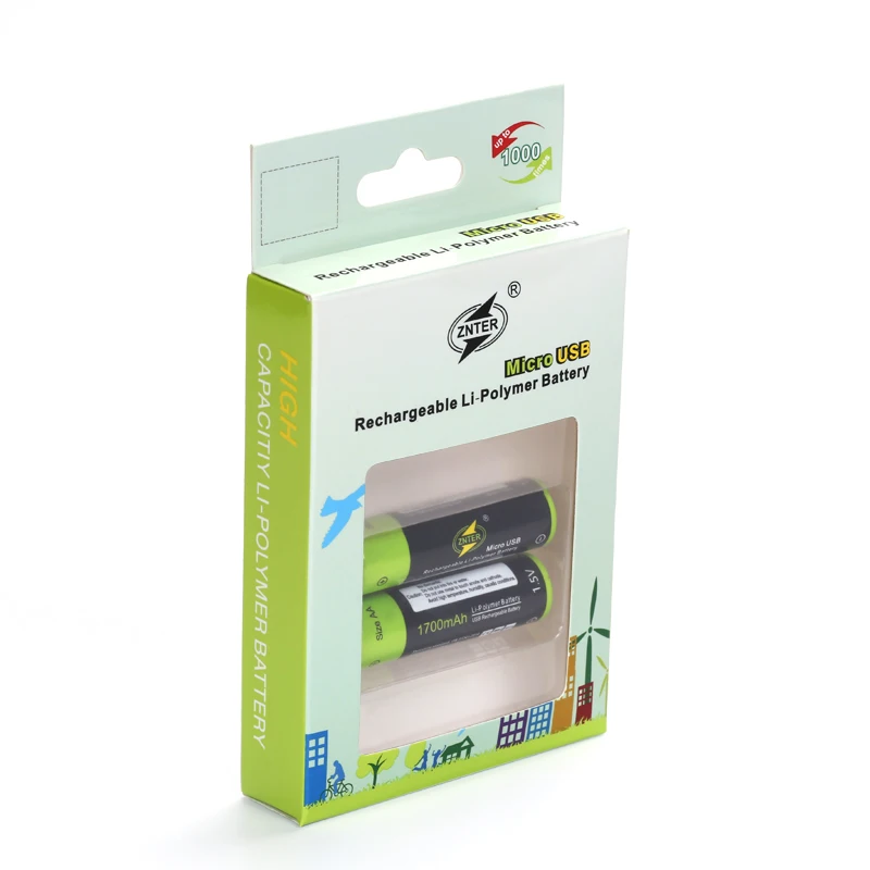 ZNTER 2550mwh USB 1.5V AA 1250MAh Polymer Li-Po Usb Sạc Lithium Li-ion Pin Usb 2 Giờ Sạc Nhanh Thả Vận Chuyển