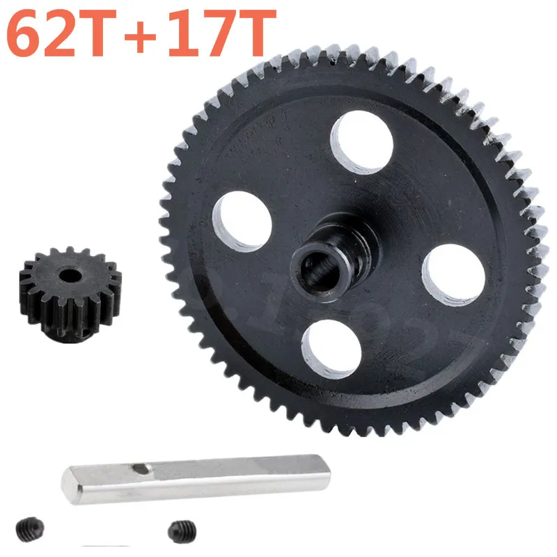 RC Cars 0015 Black Metal Spur Diff Main Motor Pinion Gears Center Reduction Gear 62T+17T Fit WLtoys 1/12 12428 12423