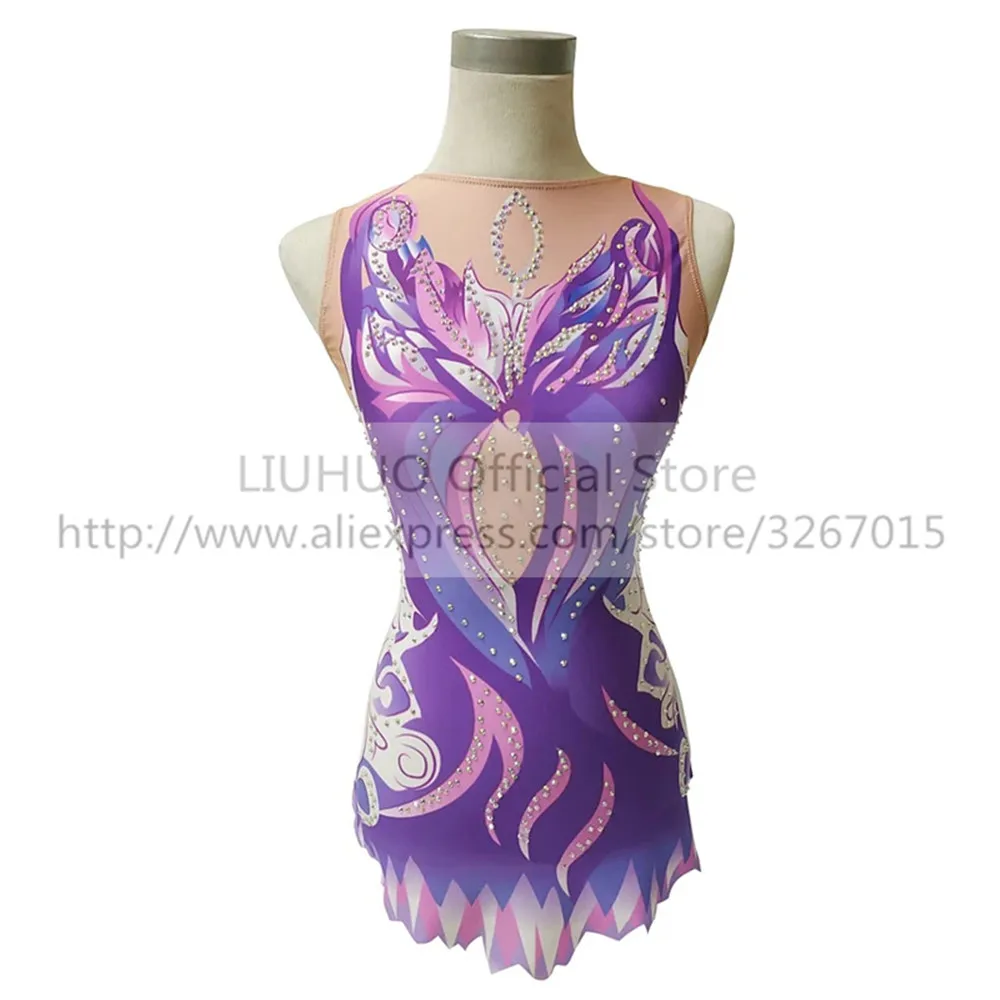 LIUHUO – robe de Performance pour femmes et filles, sans manches, concours de gymnastique rythmique, Leotard, patinage sur glace, violet, enfants