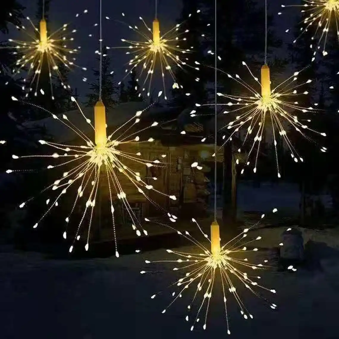 Led à prova ddanágua explodindo estrela fogos de artifício lâmpada natal luzes de fadas fio cobre lâmpada dandelion luzes da corda do jardim