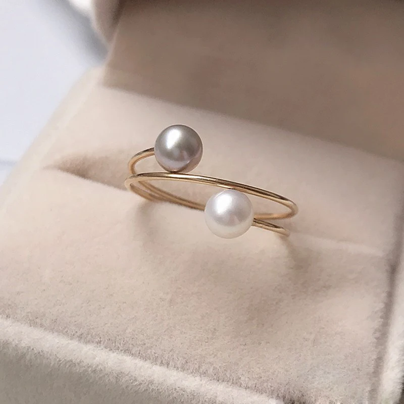 

5MM Natural Freshwater Pearl Rings Handmade Gold Filled Jewelry Knuckle Mujer Boho Bague Femme Minimalism Anelli Ring For Women