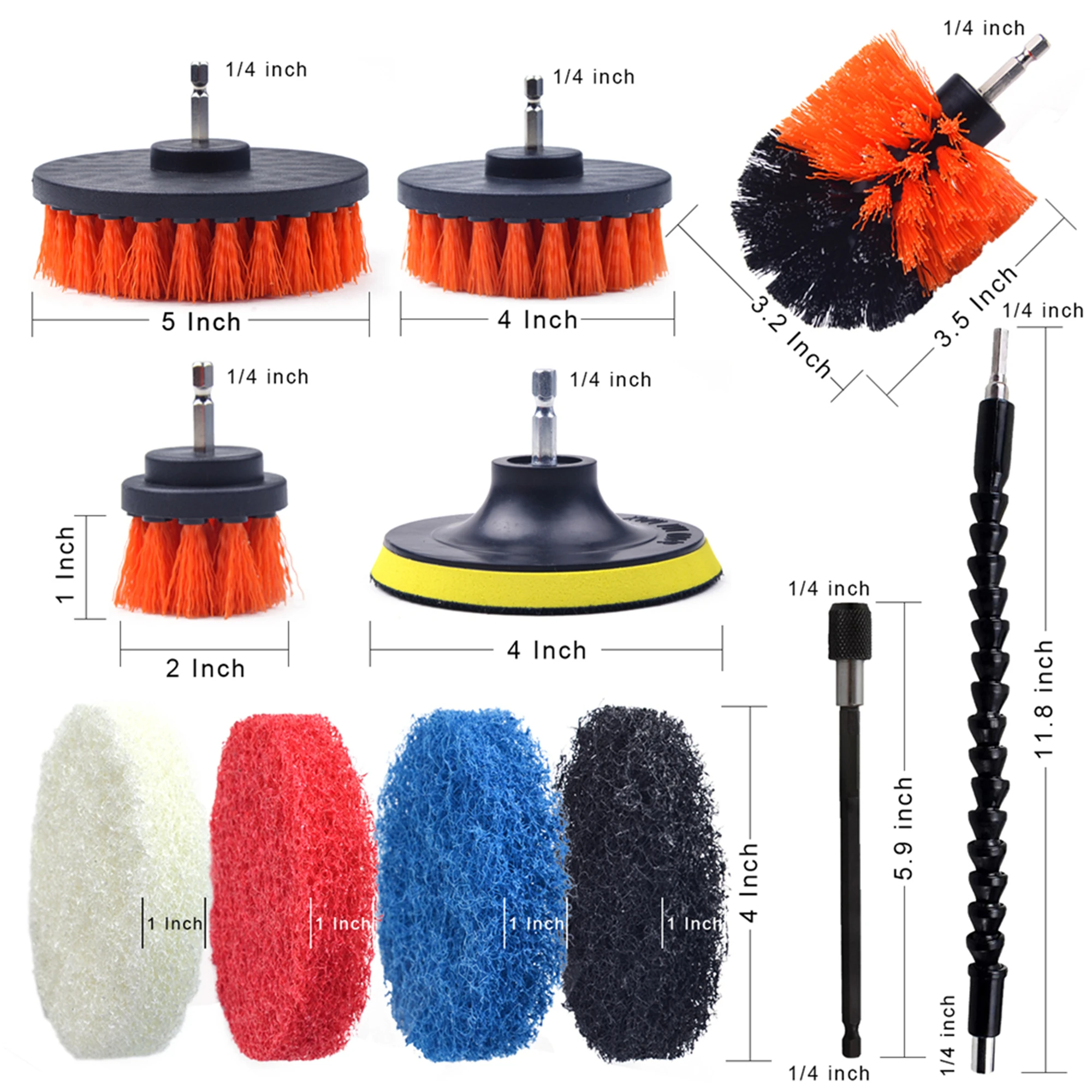 11 STUKS Elektrische Boor Borstel Dikker Scrub Pads Boormachines Scrubber Borstel Tegel Bad Cleaner Gereedschap Kit met Verlengen staaf
