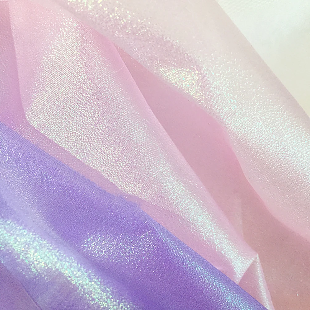 Laser Tulle Fabric Organza Yarn Colorful Sewing Mesh Cloth Fluorescent Yarn Silk Stage Clothing Transparent