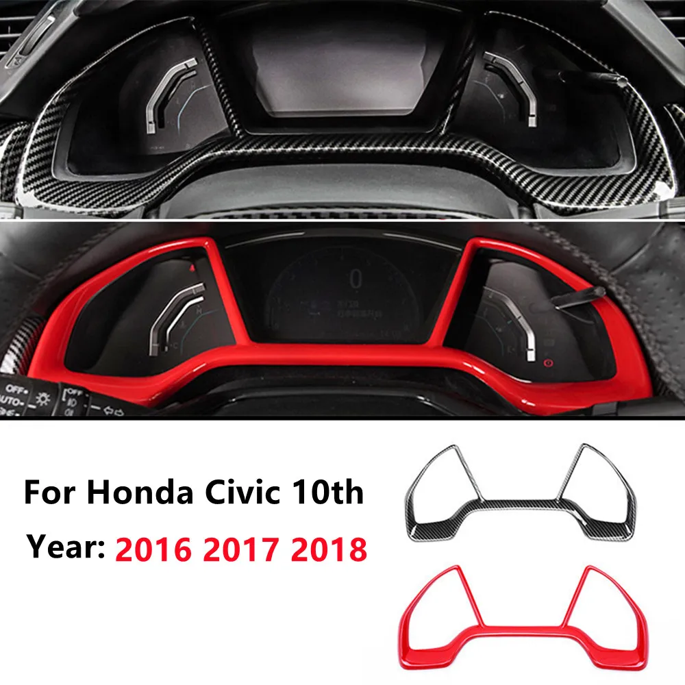 

ABS Red/Carbon fiber/black/matte Car Dashboard Decorative Frame Dial Rings Trim For Honda Civic 10th 2016 2017 2018 Accessories