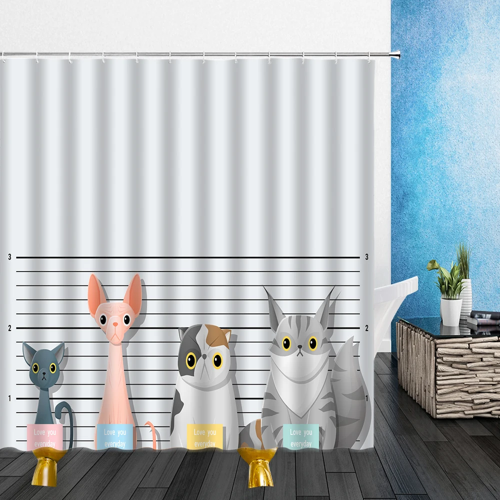 Cortinas de ducha con dibujos de animales para el baño, visillo de tela impermeable con ganchos para decoración familiar, lindo, divertido, gato, perro, vaca, animales de granja