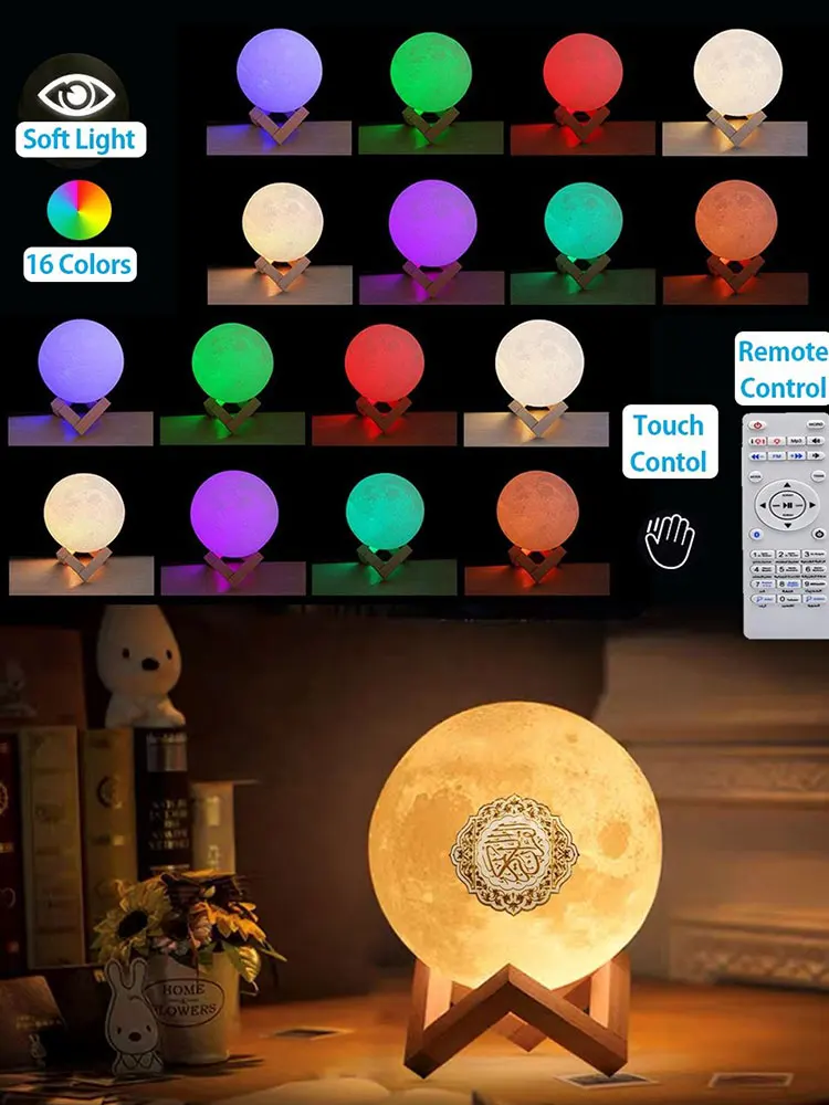 Alto-falantes muçulmano, bluetooth, sem fio, lua 3d, luz noturna, coroa, lâmpada, luz