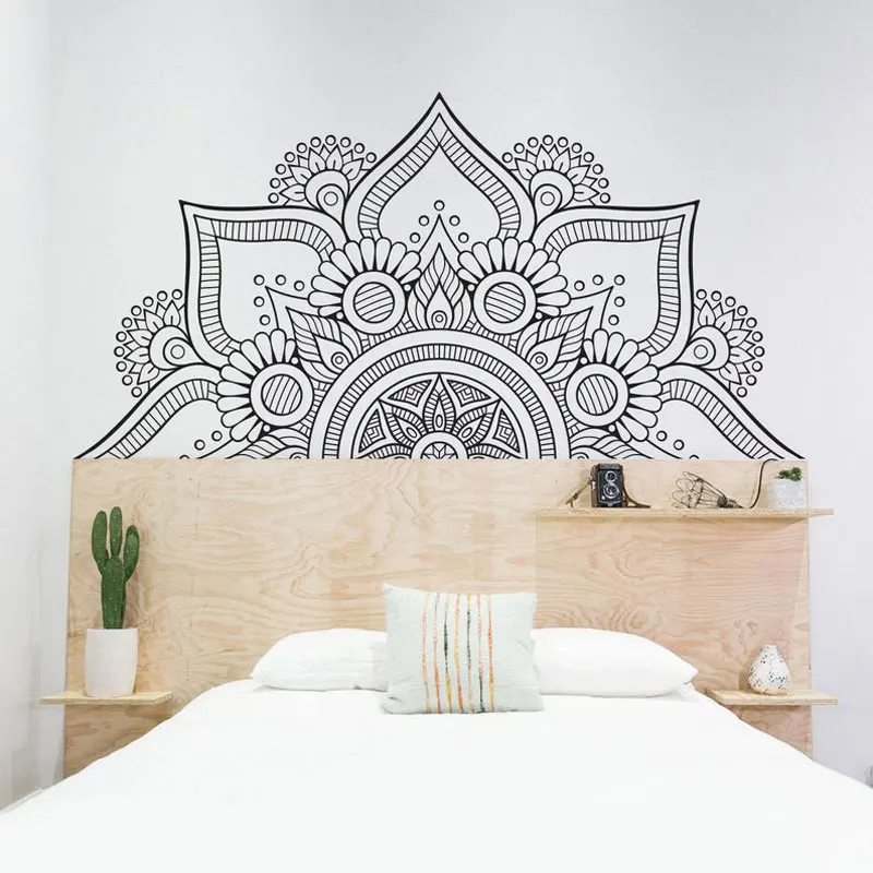 Half Mandala Headboard Decals Bedroom Bohemian Wall Decal Yoga Studio Meditation Room Home Decor Window Art Vinyl Stickers