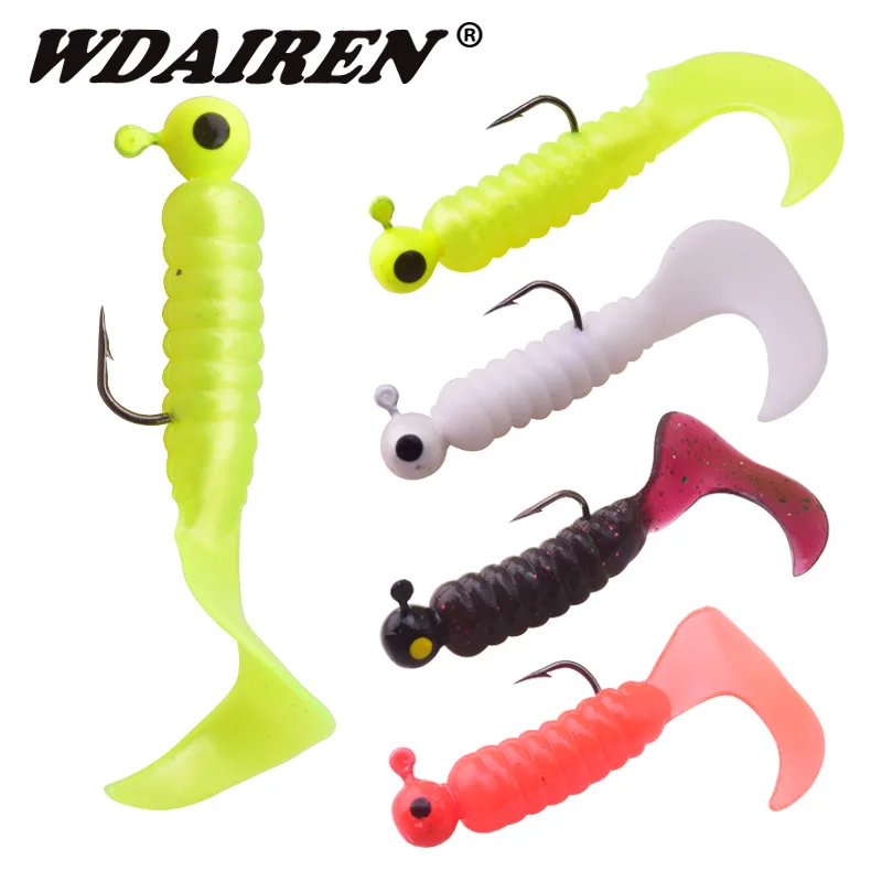 

7Pcs/Lot Jig Wobblers Silicone Worm Soft Bait 5cm 3.2g With Jig Hook Attractive for Pike Bass Carp Artificial Fishing Tackle