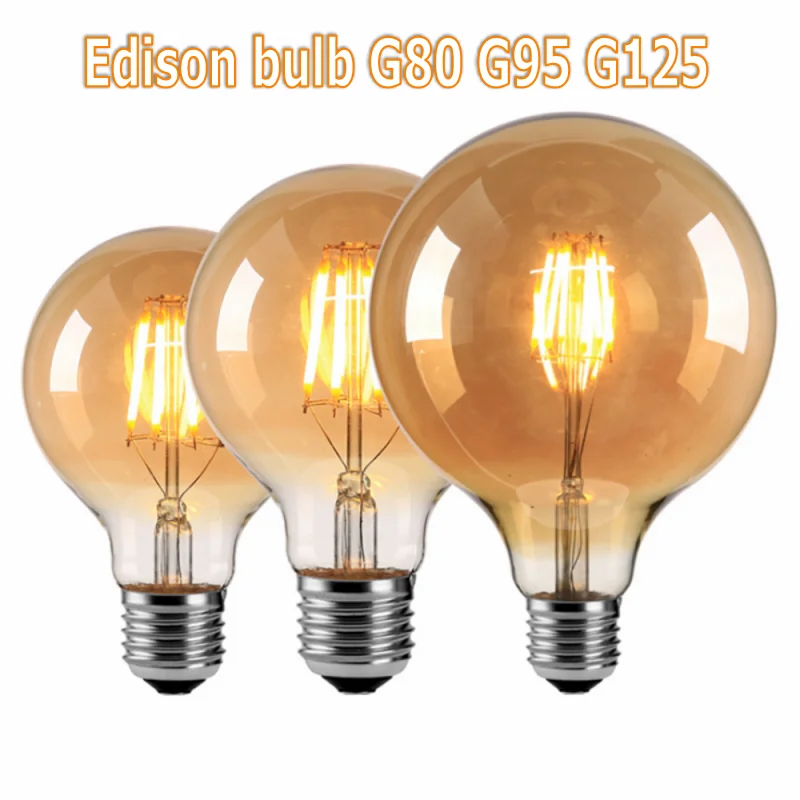 Retro COB Glass Bulb E27 220V 8W 40W G80 G95 G125 Ampoule Vintage Edison bulb Incandescent Lamp Filament Light Bulb Home Decor