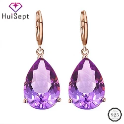 HuiSept Silver 925 Earrings for Women Water Drop Shape Amethyst Gemstones Drop Earrings Jewellery Wedding Party Gifts Ornaments