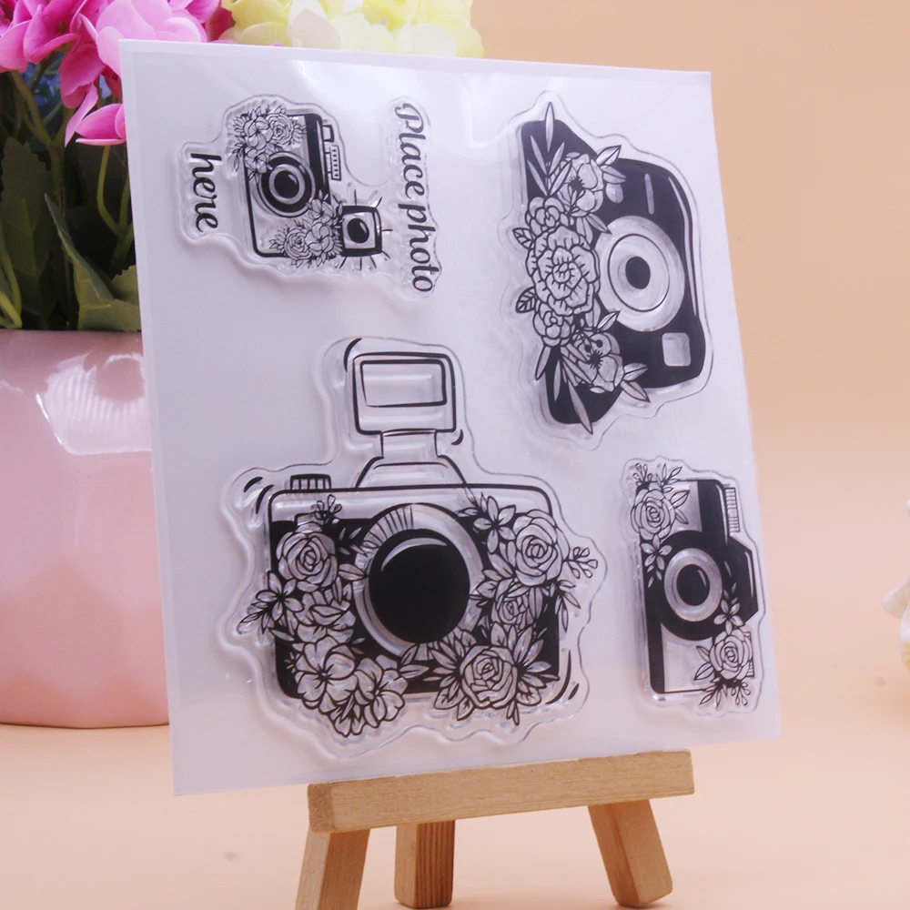 CLEAR STAMPS Flower Camera Place Photo Here Scrapbooking Handmade Card Album Paper Craft Rubber Transparent Silicon Stamp