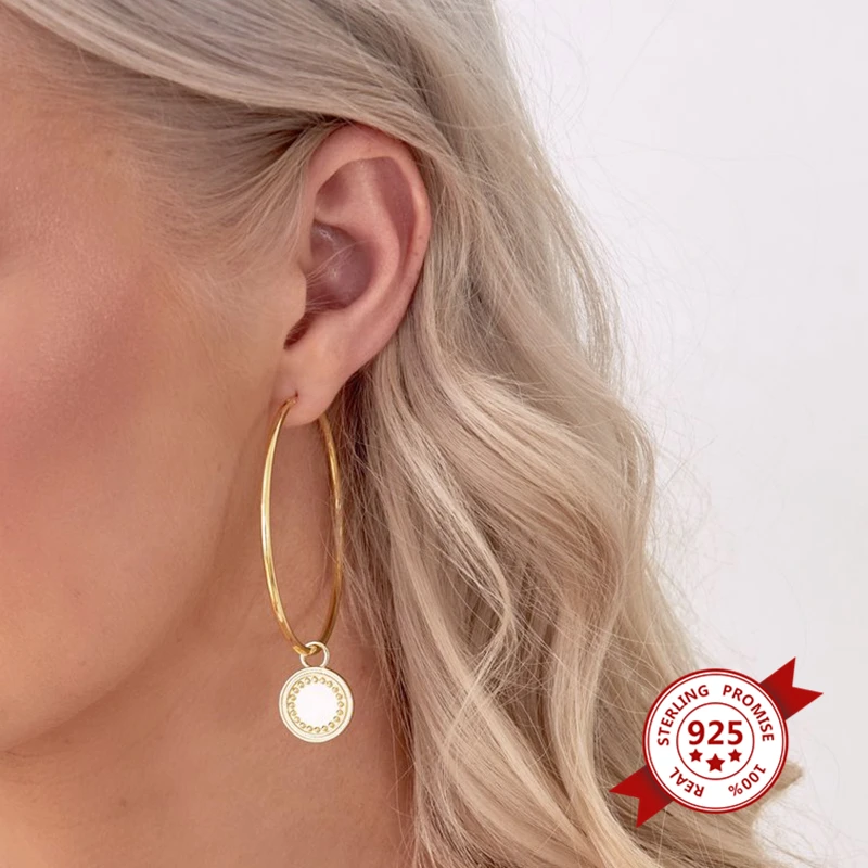 925 Sterling Silver Ear Buckle New Women Hoop Earrings Big Circle 57mm High Quality Jewelry For Fashion Ladies Birthday Gifts