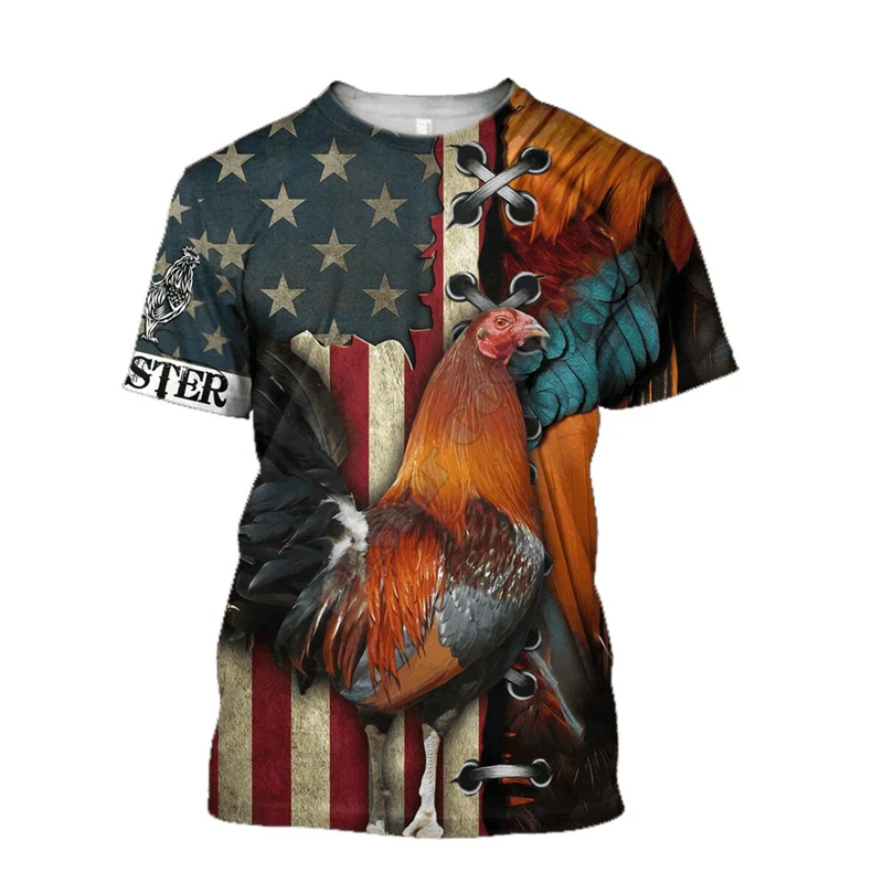 3D Printed Men's Rooster Ranch Grass T-Shirt Hip Hop Fashion Funny Animal Short-Sleeved Shirt Summer Street Clothing Unisex T-Sh