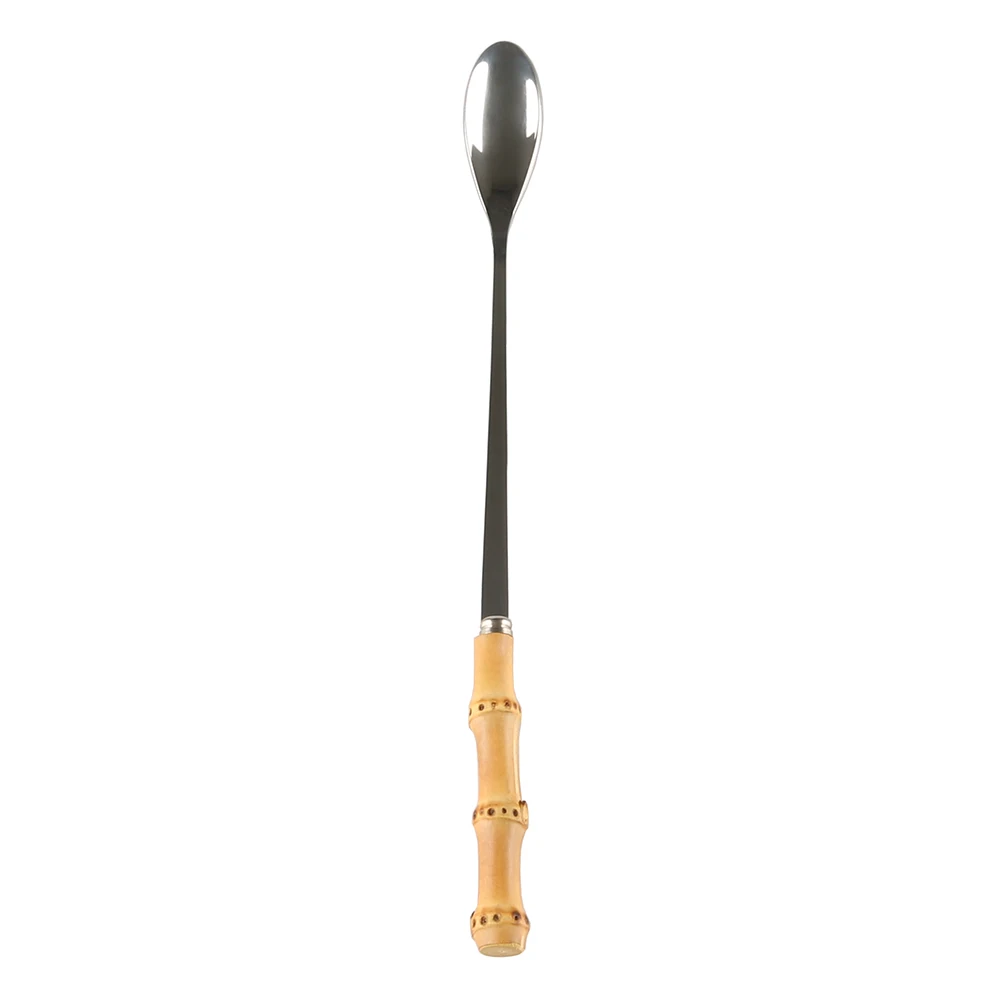 Milk Drink Ice Beverage Dessert Honey Stirring Stainless Steel Wood Bamboo Root Stick Handle Small Long Tea Coffee Spoon