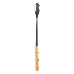 Milk Drink Ice Beverage Dessert Honey Stirring Stainless Steel Wood Bamboo Root Stick Handle Small Long Tea Coffee Spoon