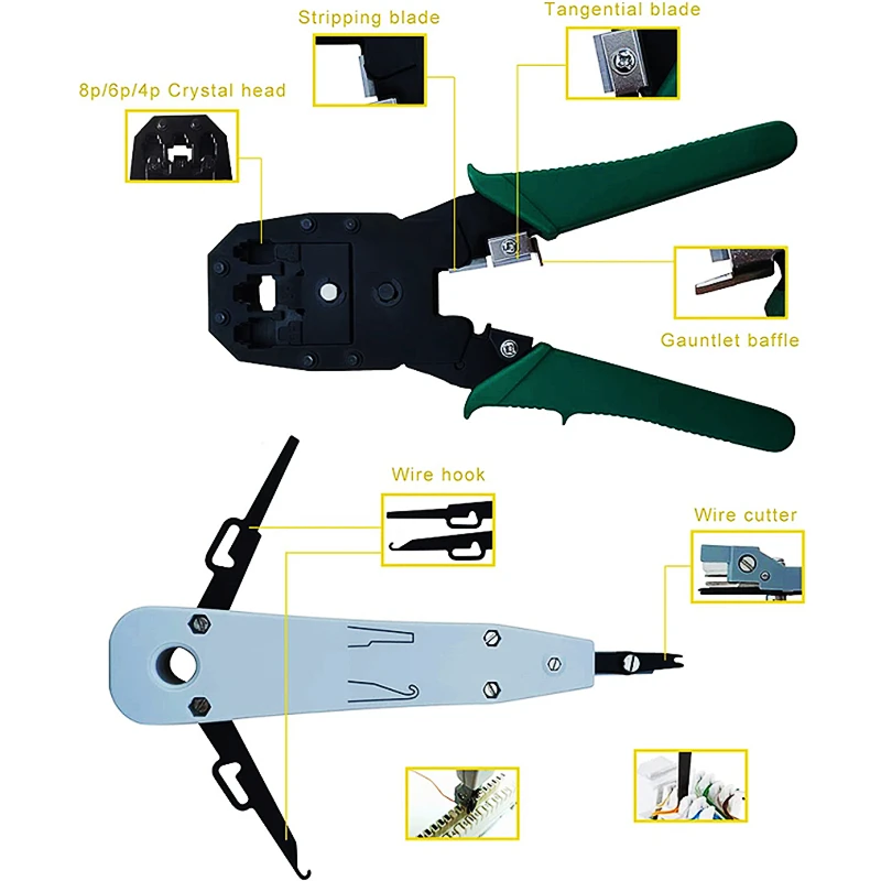 HTOC Network Repair Tool Ethernet LAN Network Cable Tester Computer Maintenance Coax Crimper Tool For RJ-45/11/12