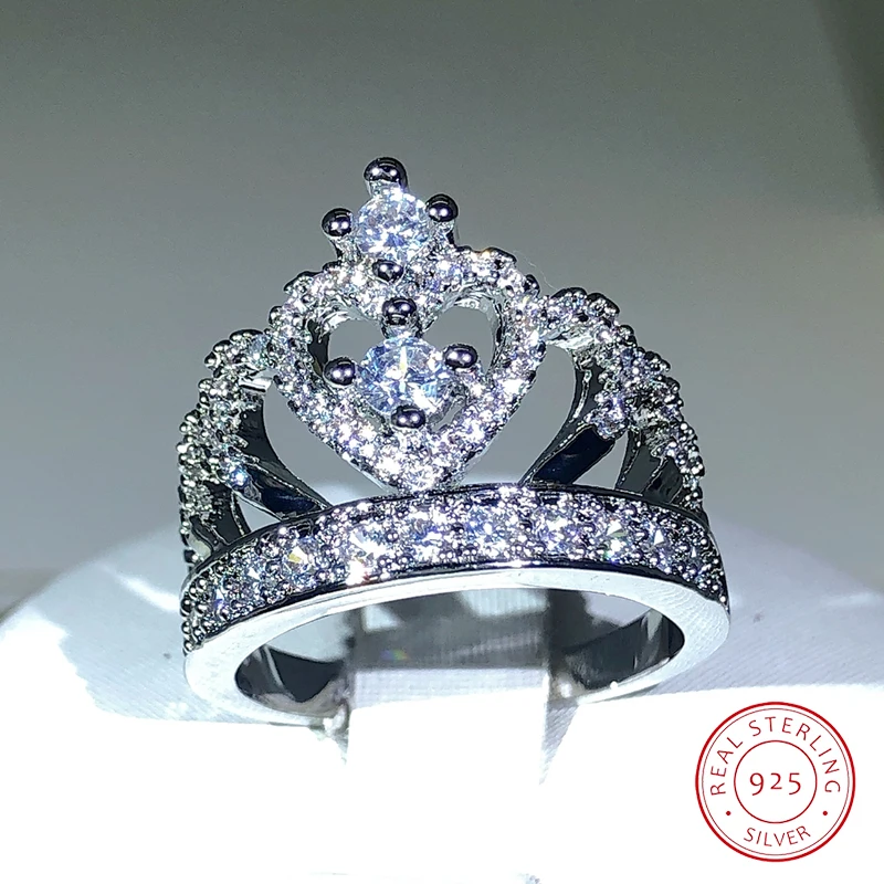 925 silver Fancy Crown Women Ring Best Anniversary Girl Gift Elegant Female Dance Party Trendy Jewelry Rings Wholesale