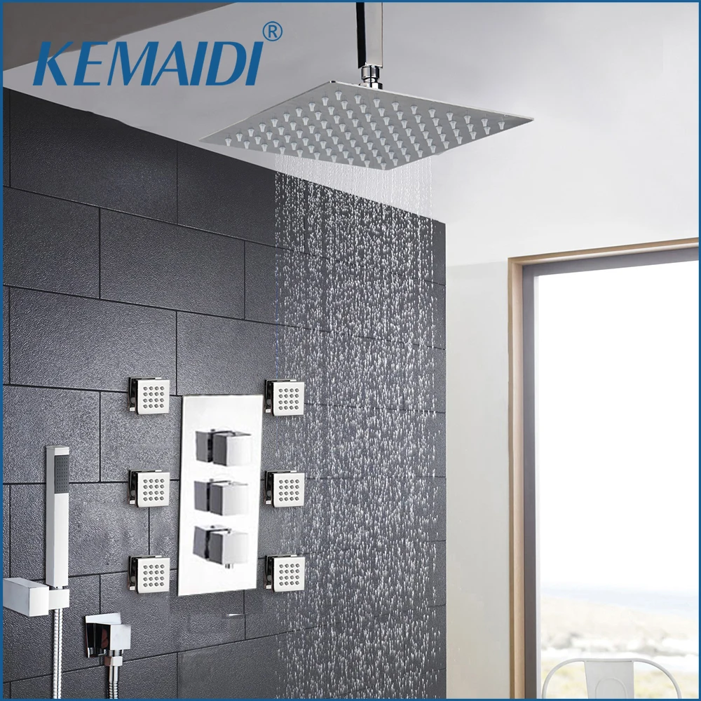 KEMAIDI Bathroom Thermostatic Valve Mixer Tap Message Jets Shower Systerm Rainfall Showet Set Brass Multifunctional Mixers