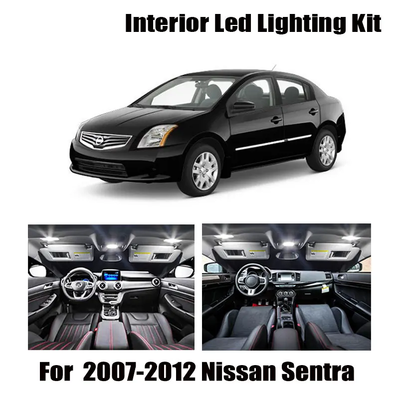 8 Bulbs White Car LED Interior Light Package Kit For 2007-2010 2011 2012 Nissan Sentra Map Dome Ceiling Trunk License Plate Lamp