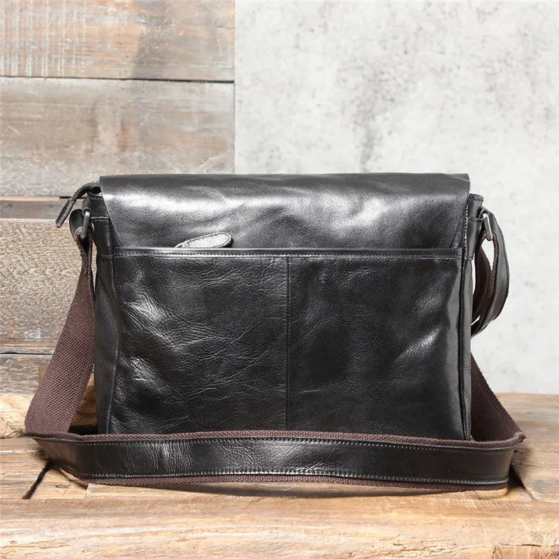 PNDME casual luxury natural genuine leather men's messenger bag daily work real cowhide black tablets A4 document shoulder bag