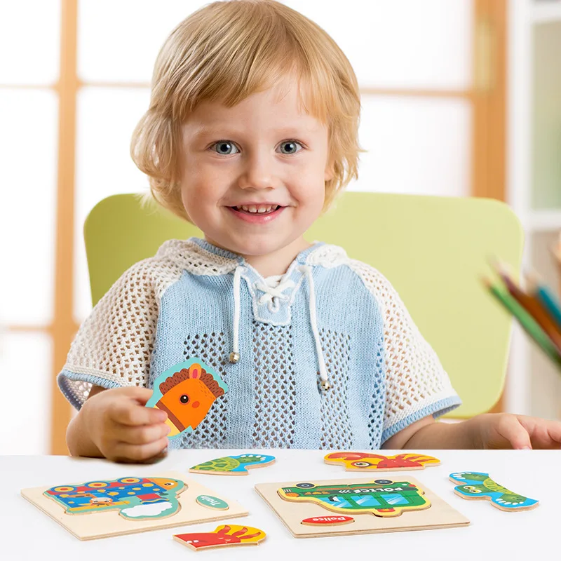 3D Wooden Puzzle Jigsaw Toys For Children Wood 3d Cartoon Animal Puzzles Intelligence Kids Early Educational Toys for children 3