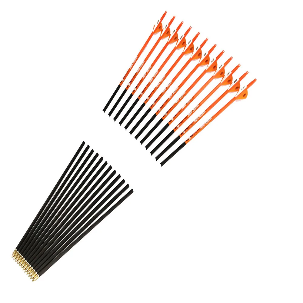 

12pcs Archery Carbon arrows spine350 400 ID6.2mm 2" plastic vane arrow nock for compound bow