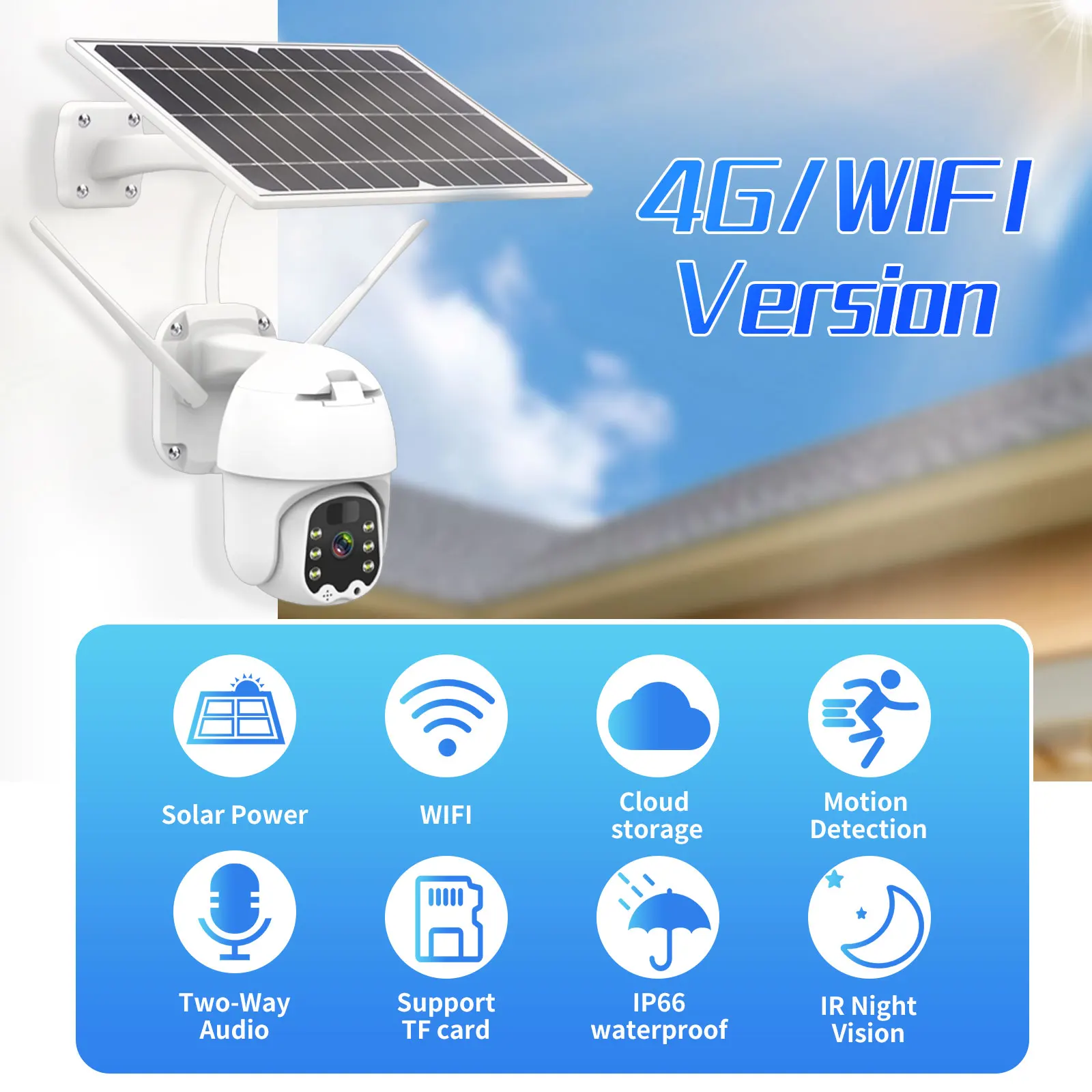 Gadinan IP Camera 1080P 4G Sim Card /WiFi Solar PTZ Speed Dome Camera Security Low Power Consumption Wireless CCTV Outdoor Cam