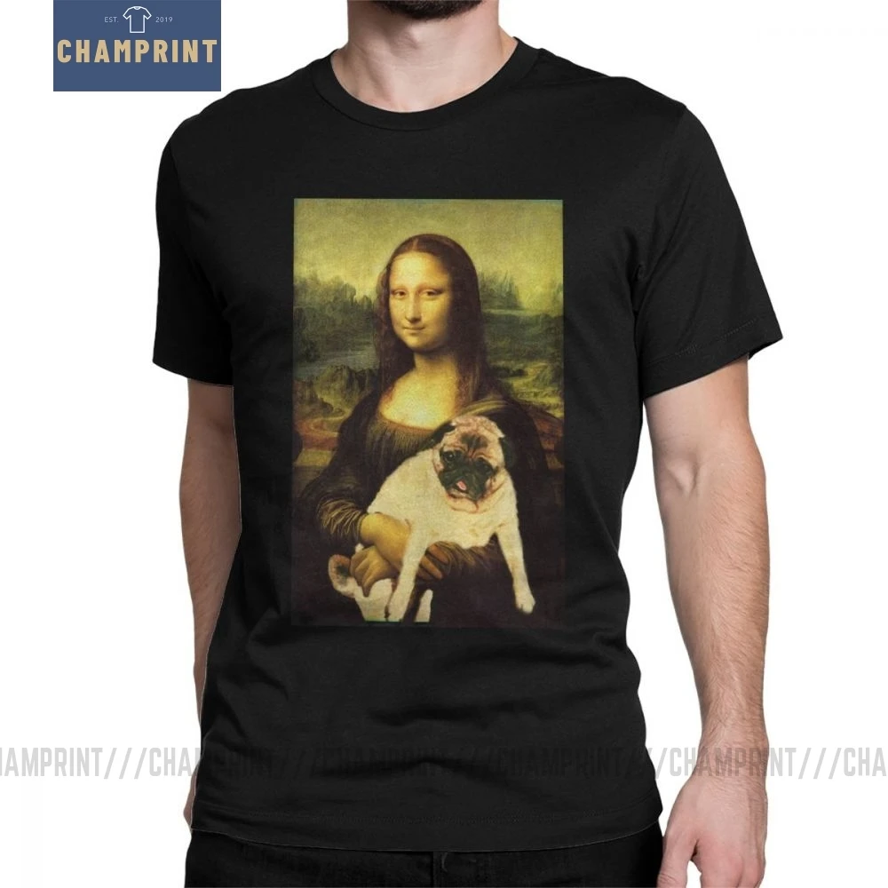 Man T Shirts Mona Lisa T-Shirts Pug Dark Lord  Tee Shirt Vintage Joconde Short Sleeves Round Neck clothing Cotton Normal